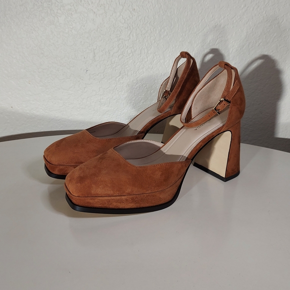 Pelle Moda Shoes - PELLE MODA Delores Caramel Brown Kid Suede Ankle Strap Platform Women's Size 9 M